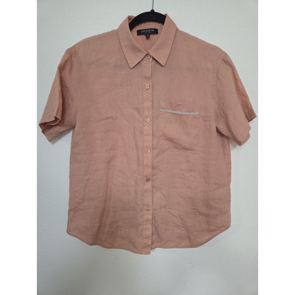 Women's Lafeyette 148 New York Justice 100% Linen Shirt Sz Small Salmon